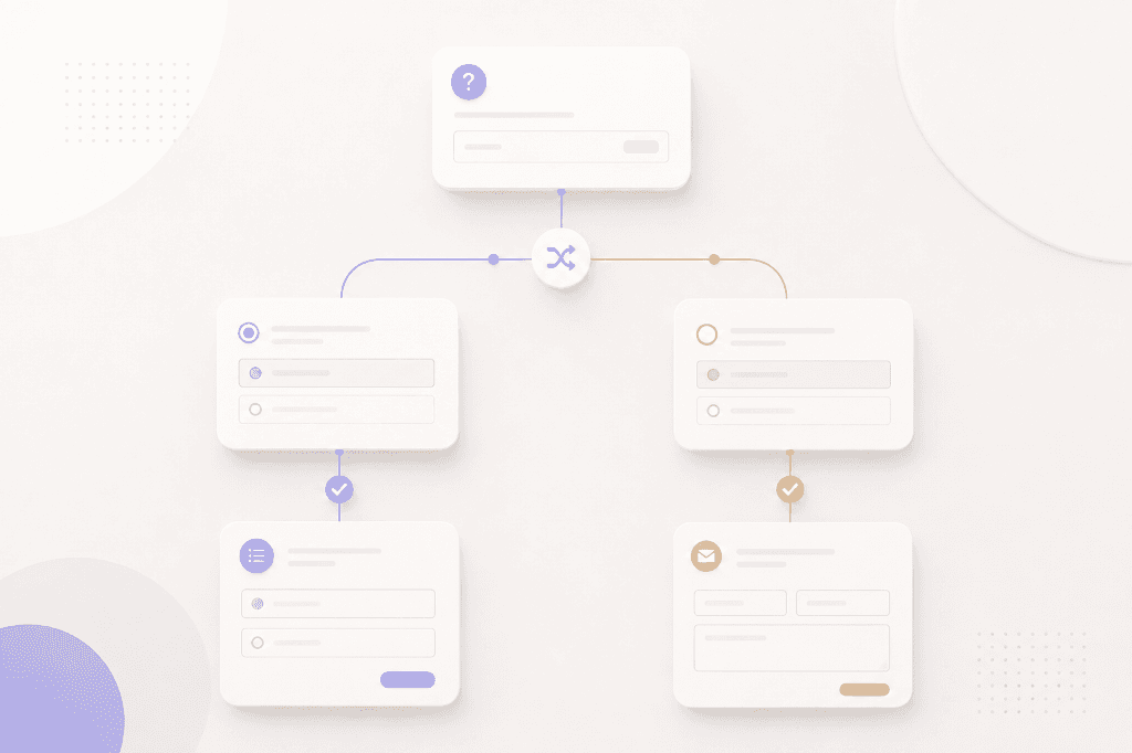 Conditional logic flow diagram showing how FormFlow routes questions based on user answers